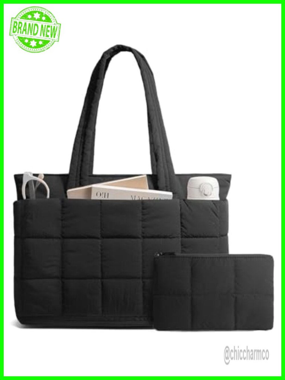 Puffer Tote Bag 15.6" Laptop Work Travel Shoulder Bag